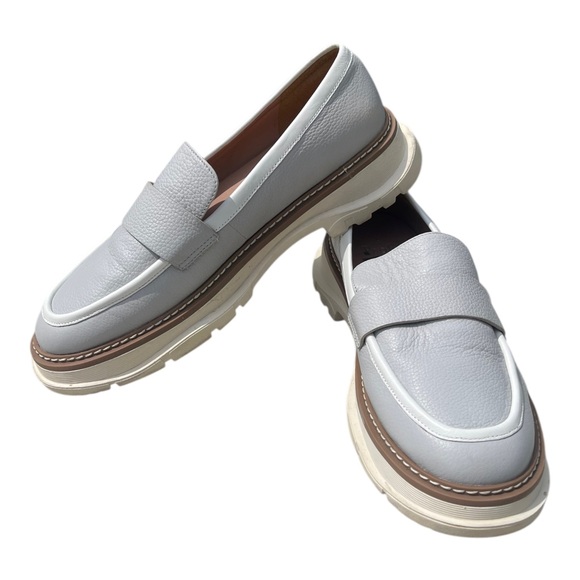 Paolo Shoes - Linea Paolo Minka Gray White Chunky Thick Soles Preppy Leather Loafers Size 9